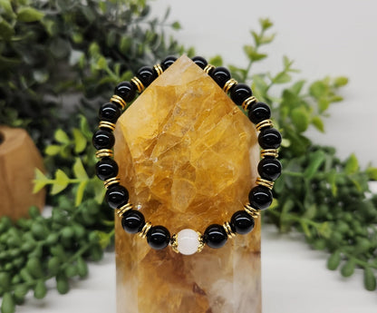 Selenite/Glossy Black Obsidian Bracelet